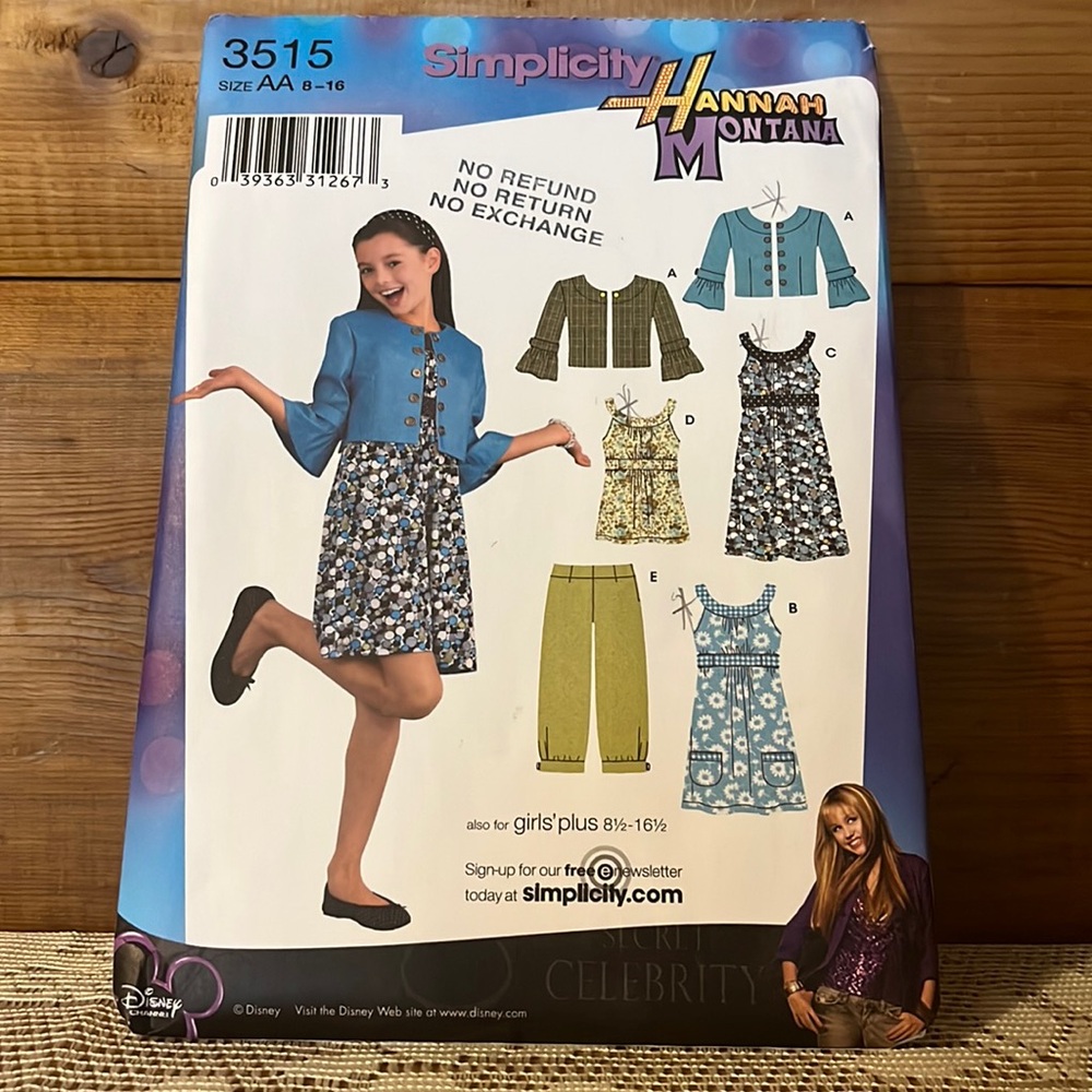 Simplicity Hannah Montana Uncut Sewing Pattern